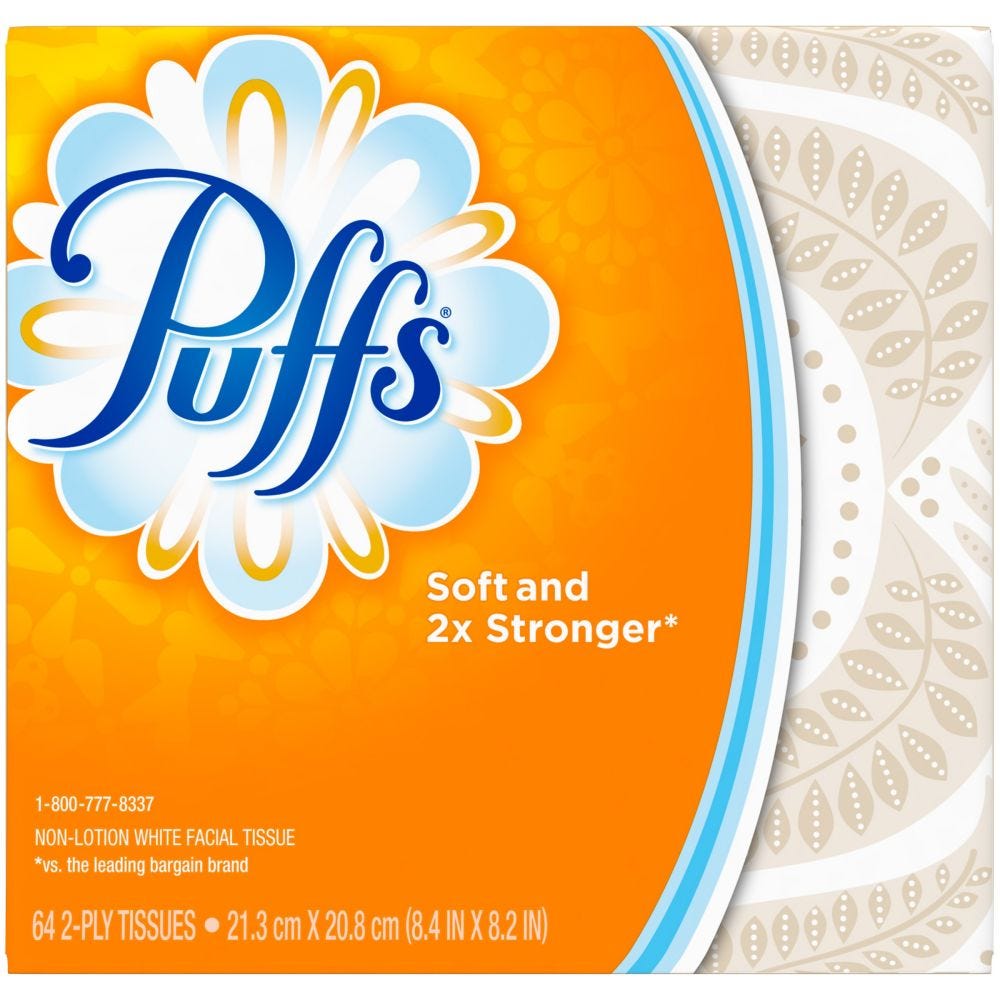 Puffs Facial Tissue, White, 1 Cube, 64 Sheets