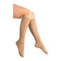 Loving Comfort Women’s Microfiber Compression Knee-High Socks – 10-20 mmHg, Closed Toe, Beige, Small (1 Pair)