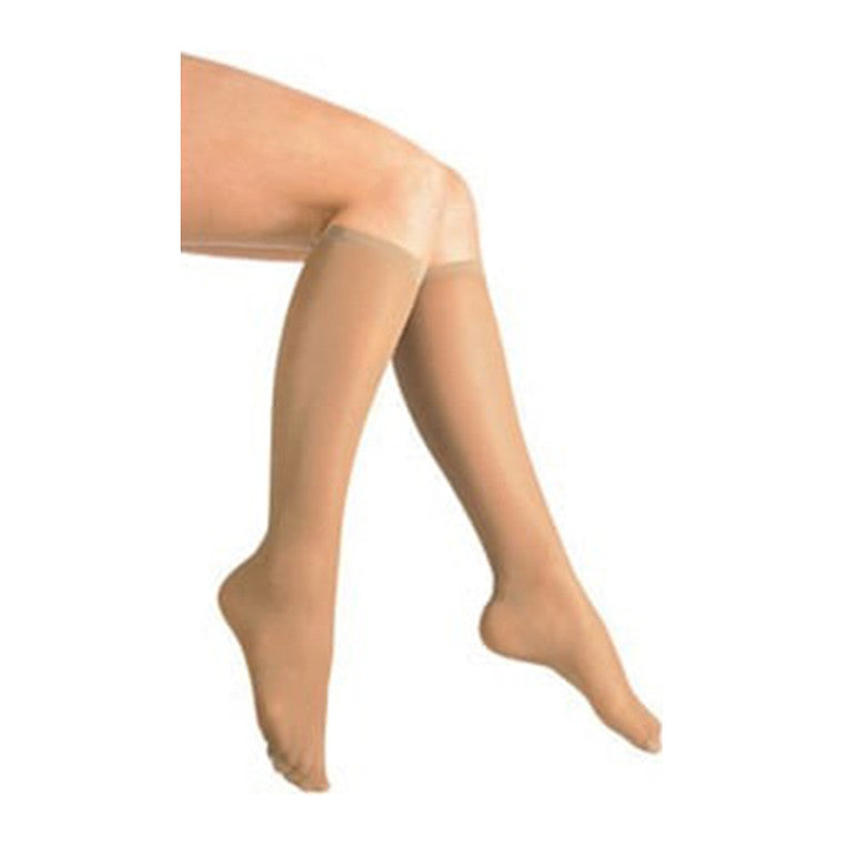 Loving Comfort Women’s Microfiber Compression Knee-High Socks – 10-20 mmHg, Closed Toe, Beige, Small (1 Pair)