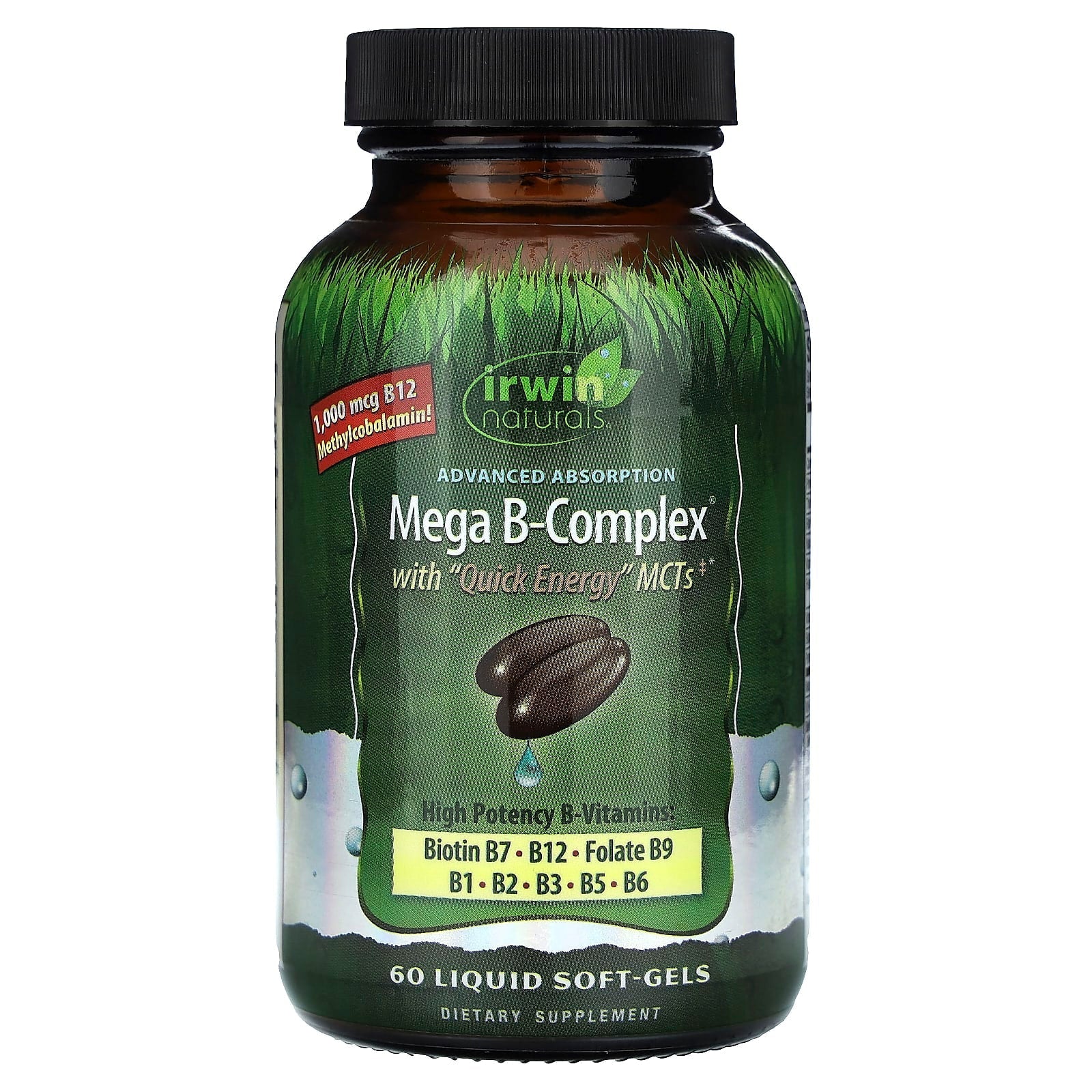 Irwin Naturals® Mega B-Complex – With Quick Energy MCTs – 60 Liquid Soft-Gels