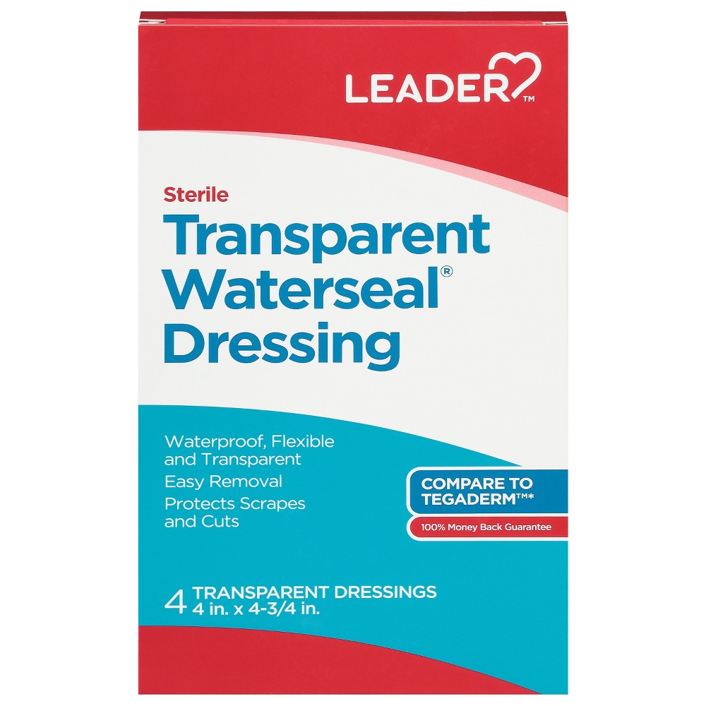Leader™ Transparent Waterseal Dressing - 4" x 4.75" - 8 Count (Waterproof Wound Care)