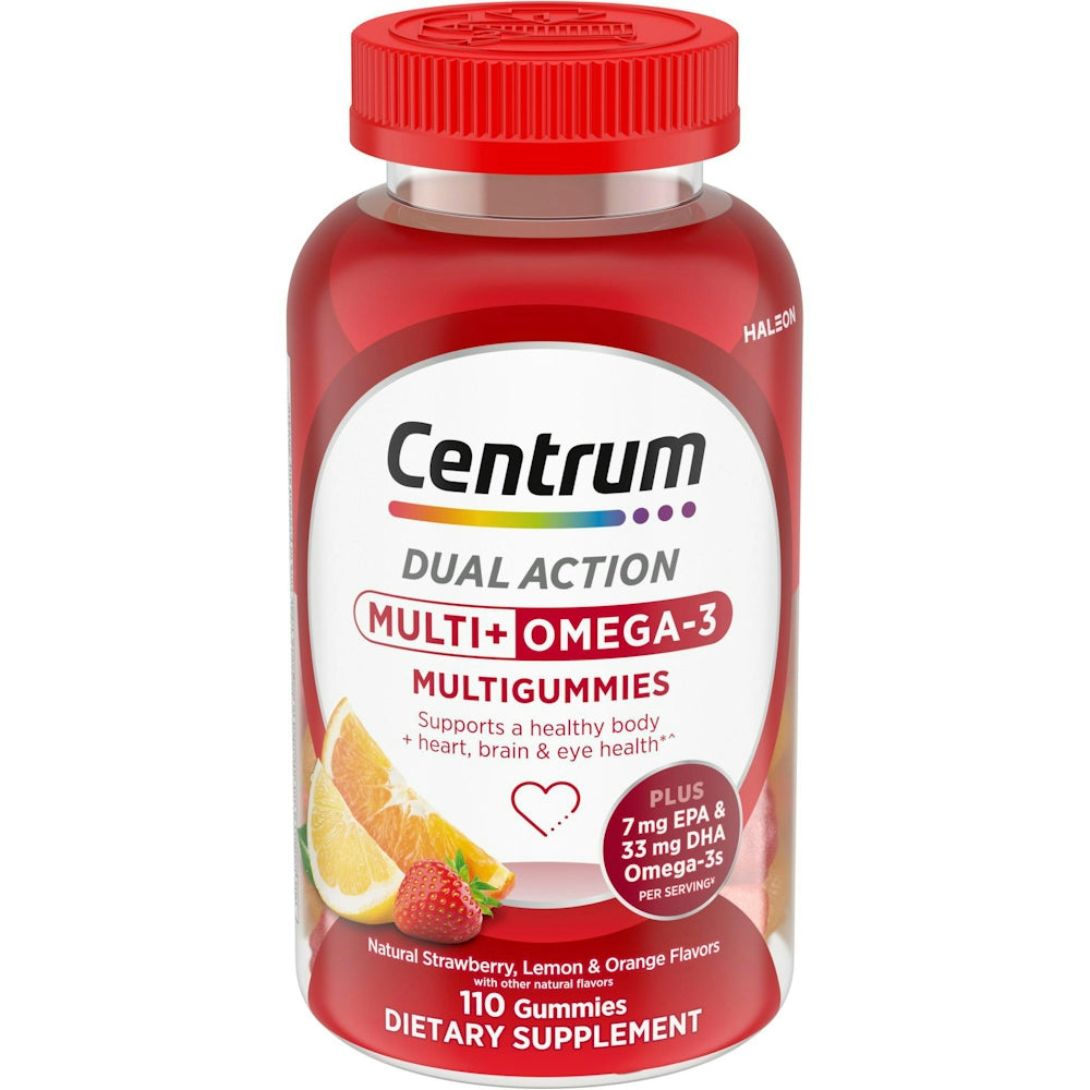Centrum Multigummies, Multi + Omega 3, Gummies, Natural Strawberry, Lemon & Orange Flavors 100 ct