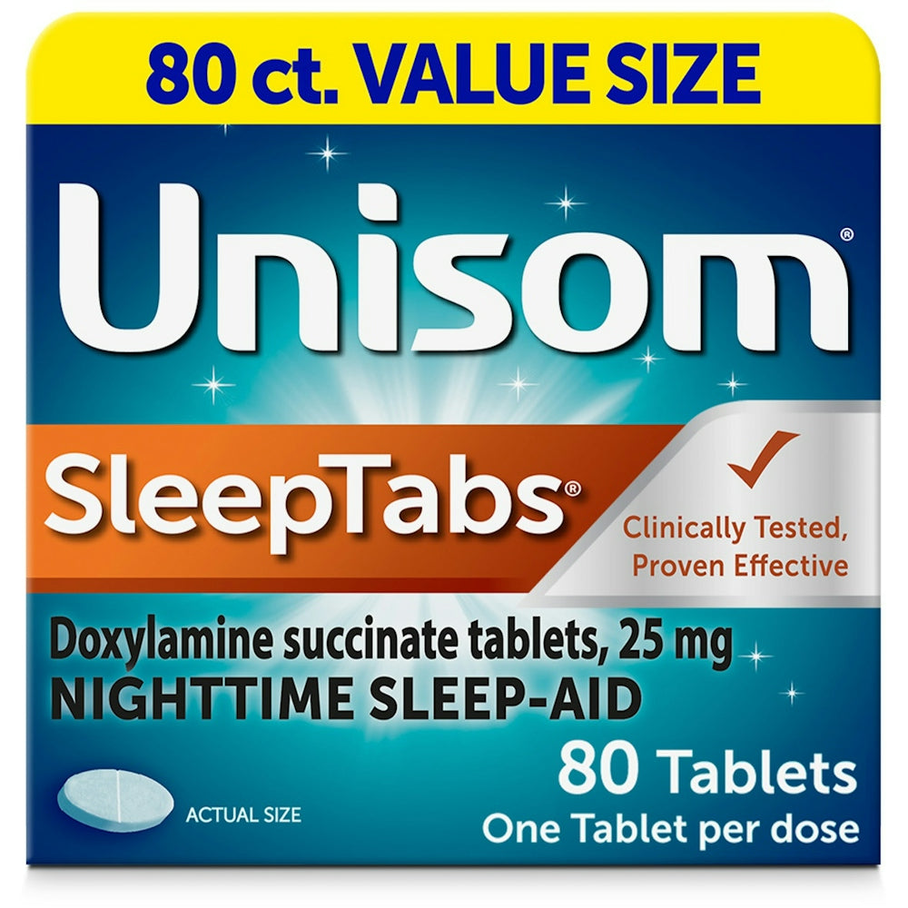 Unisom SleepTabs Nighttime Sleep Aid, 25mg Doxylamine Succinate – 80 Count