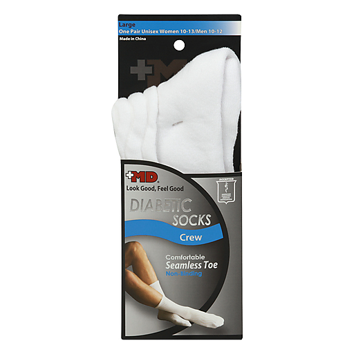 +MD  White Diabetic Crew Socks Large 1Pair