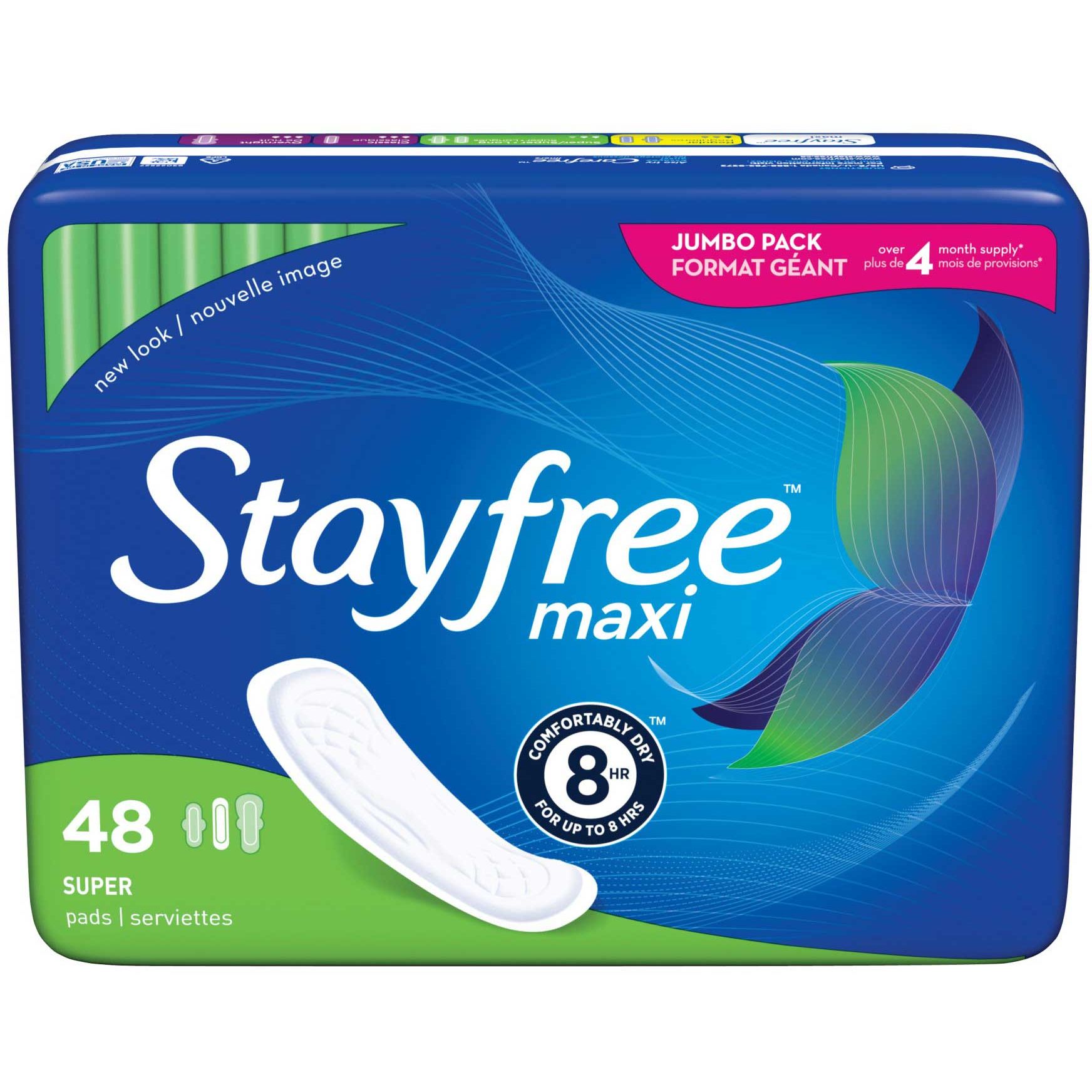Stayfree Maxi Pads, Super Absorbency, 192 Count (Pack of 4, 48 ct per Pack)