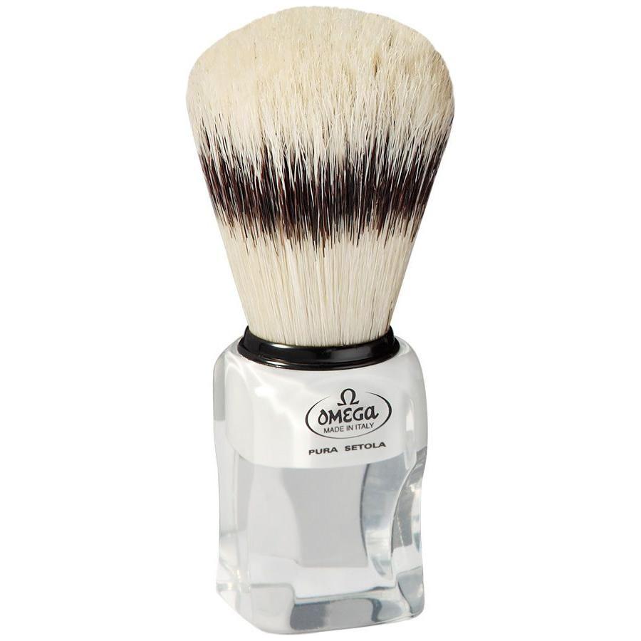 Omega Boar Bristle Shaving Brush With Stand Classy Square Handle #81020