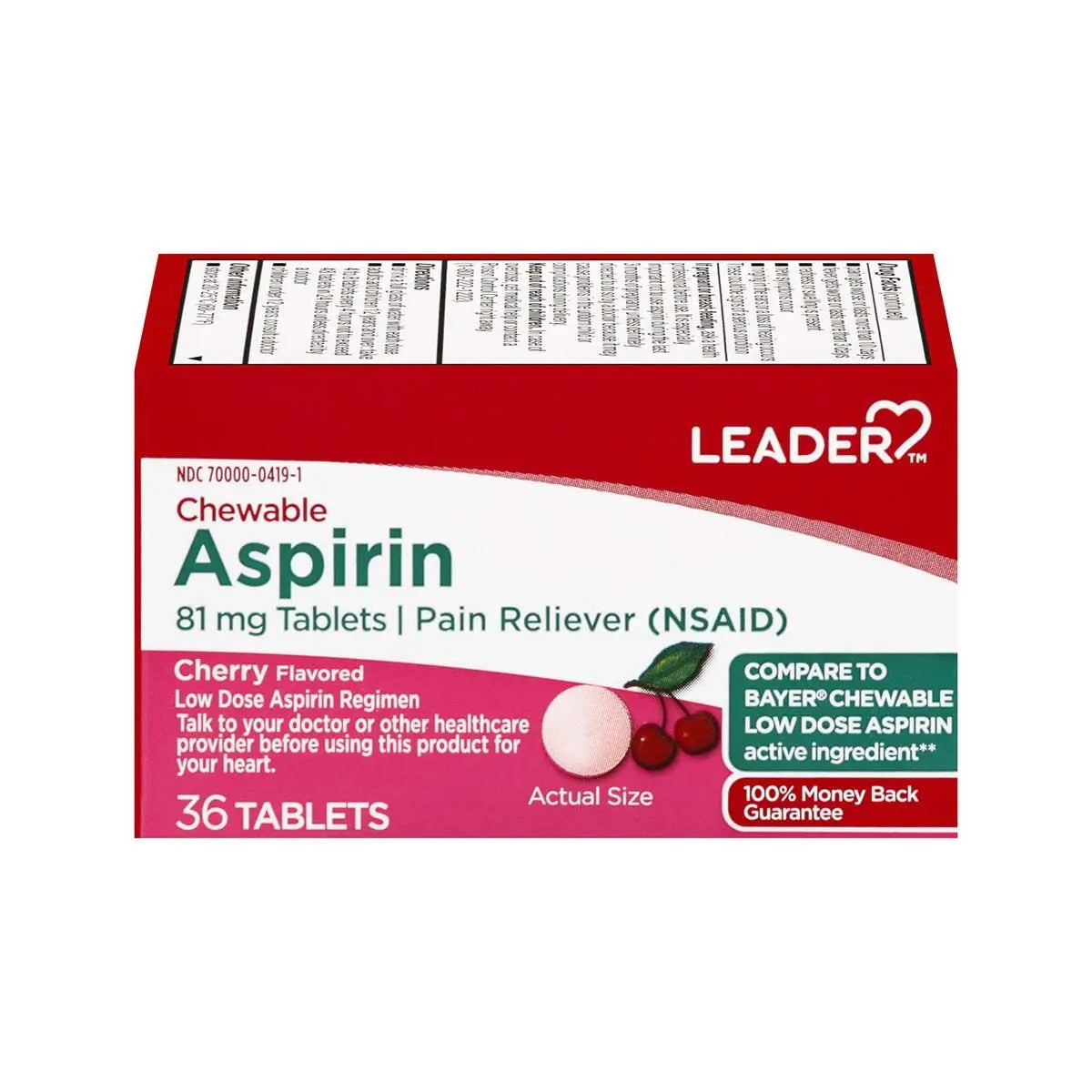Leader Chewable Aspirin Tablets Cherry 81mg 36ct