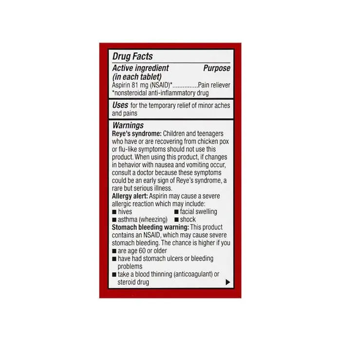 Leader Chewable Aspirin Tablets Cherry 81mg 36ct